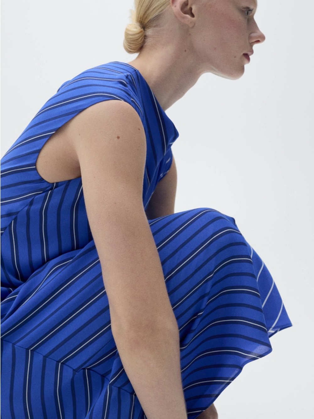 Mango Chevron Stripe A-line Dress In Blue Size Small New NWT - Picture 3 of 8
